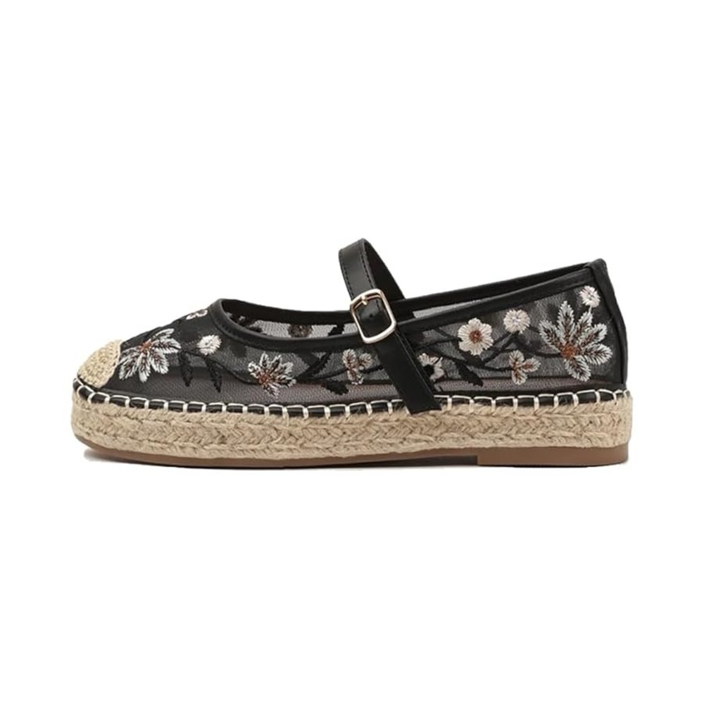 Women Mary Jane Espadrilles Embroidered Mesh Woven Outsole Ballet Flats size 9 - Picture 3 of 6